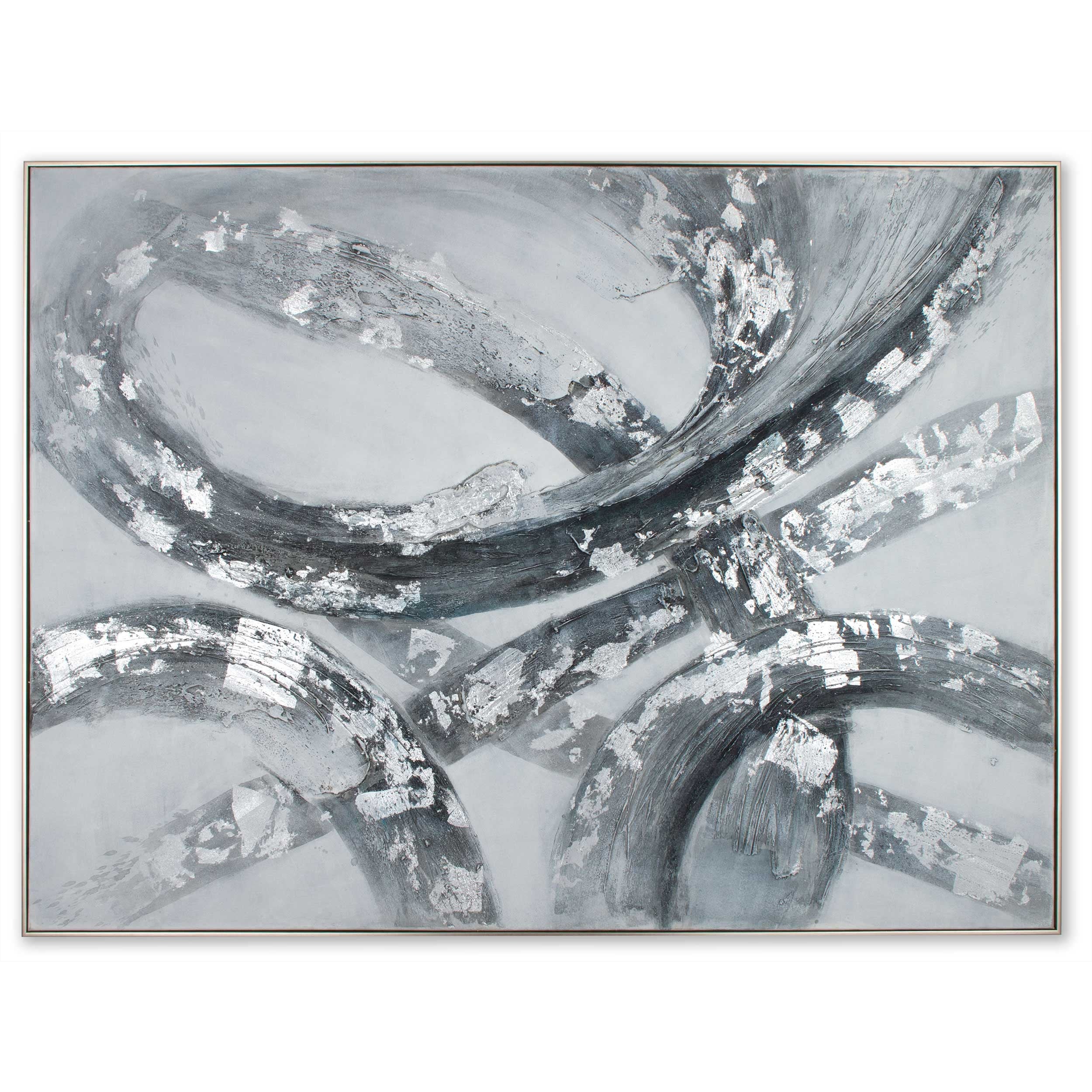 79" x 60" Gray and White "Ring" Painting