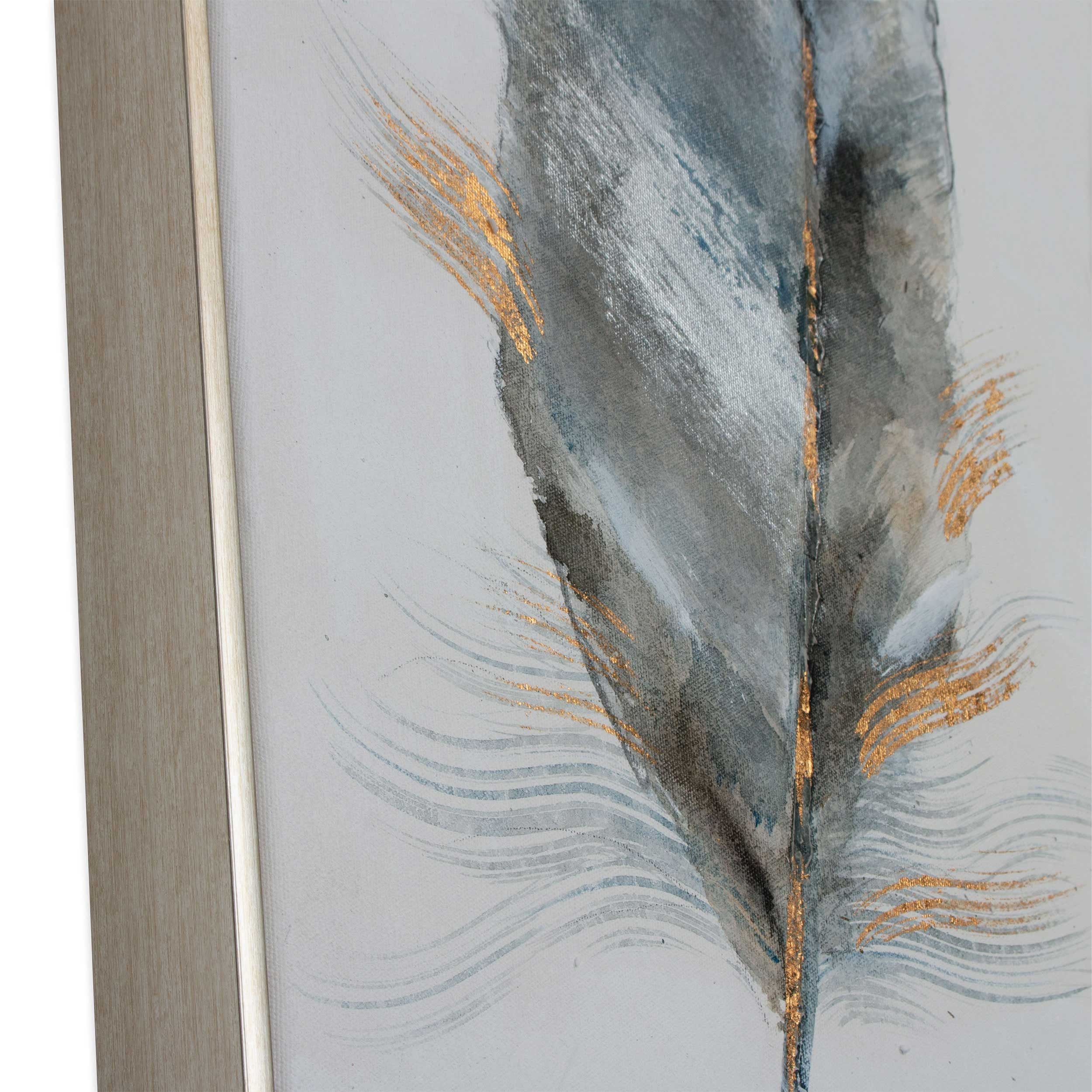 2 pc. 20" x 65" White and Blue "Feathers" Painting