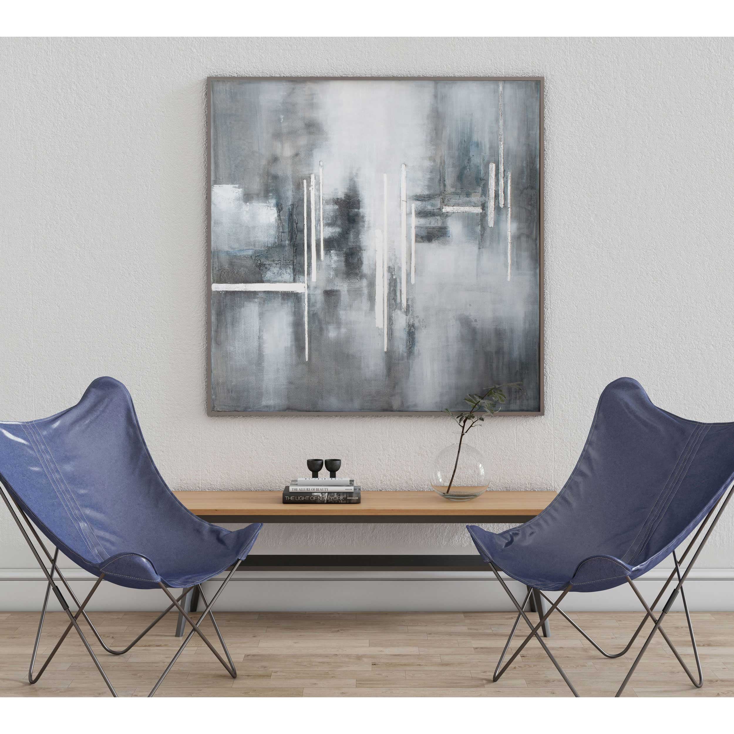 59" x 59" Gray and White "Royal" Painting