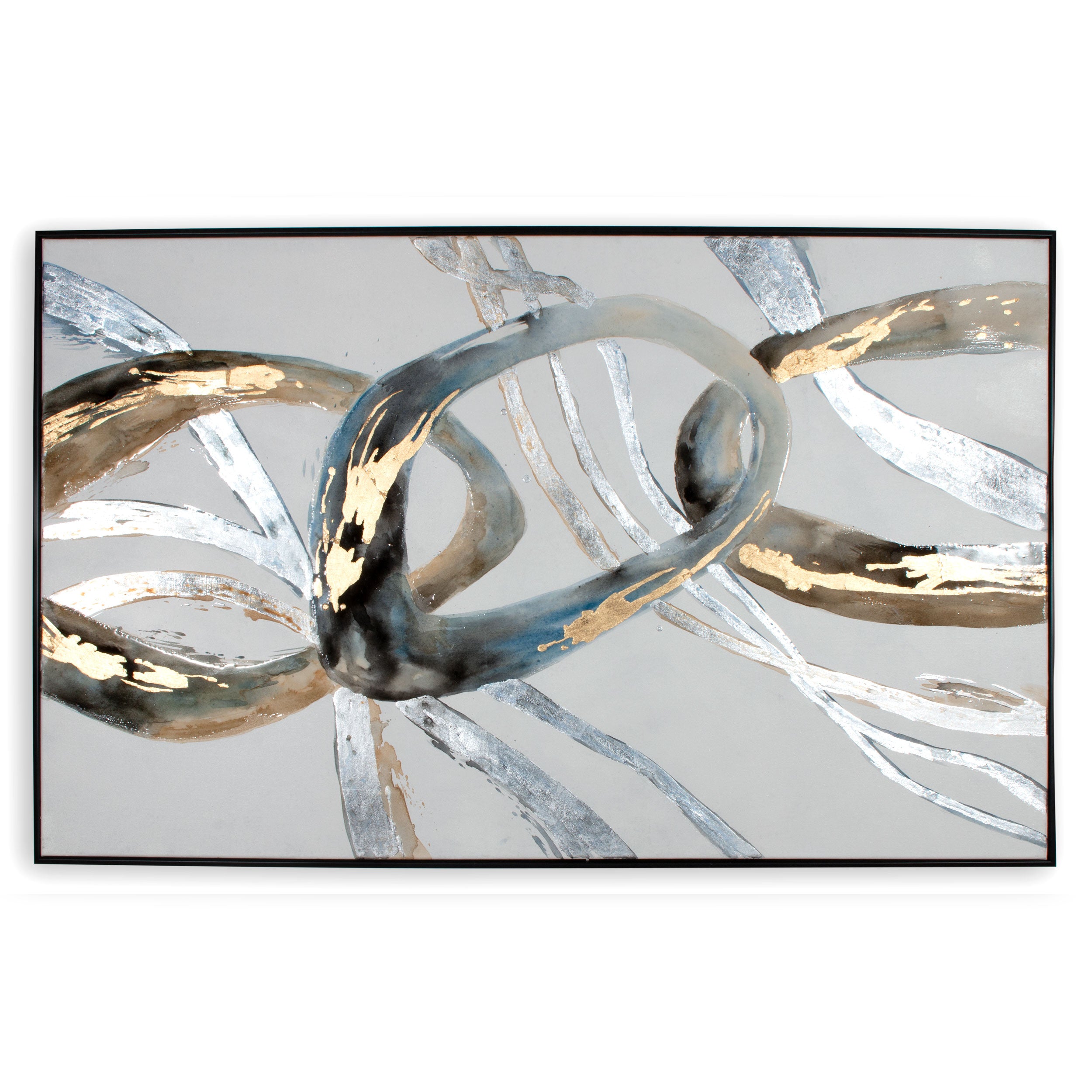 63" x 41" White, Blue and Gray "Chains" Metal Wall Art