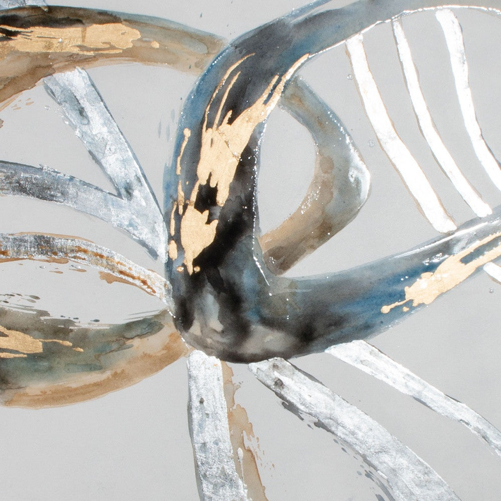 63" x 41" White, Blue and Gray "Chains" Metal Wall Art