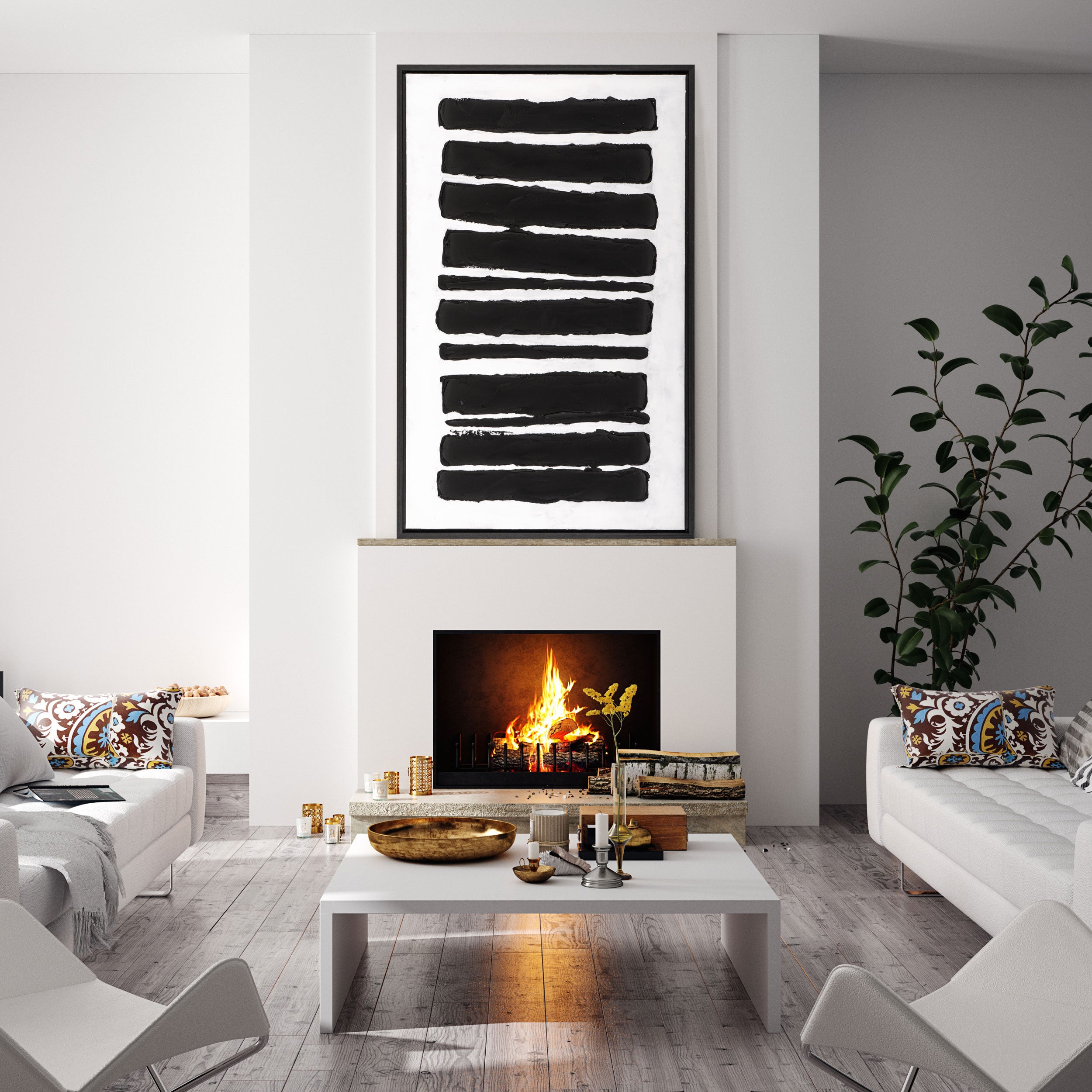 65" x 42" Black and White "Rhythms" Wall Art