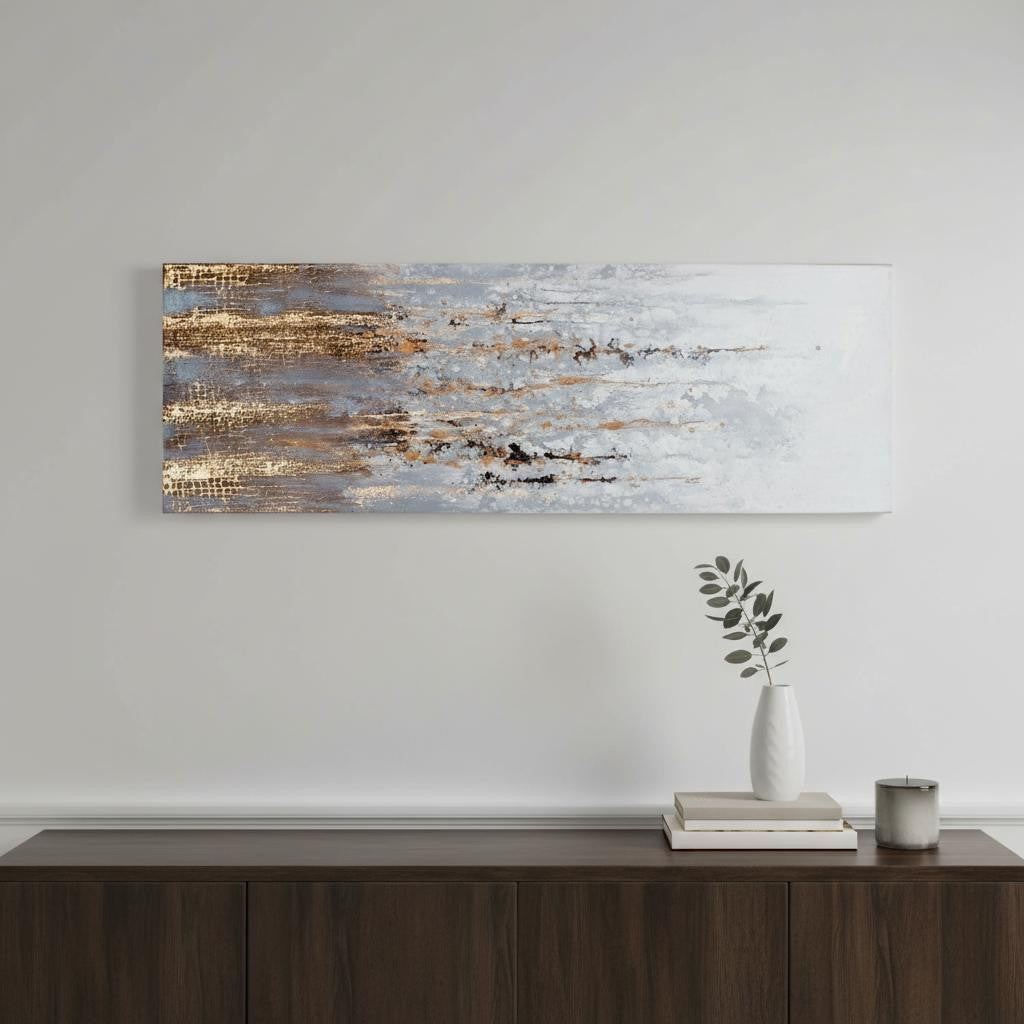74" x 27" Gray and Gold "Transition" Canvas Art