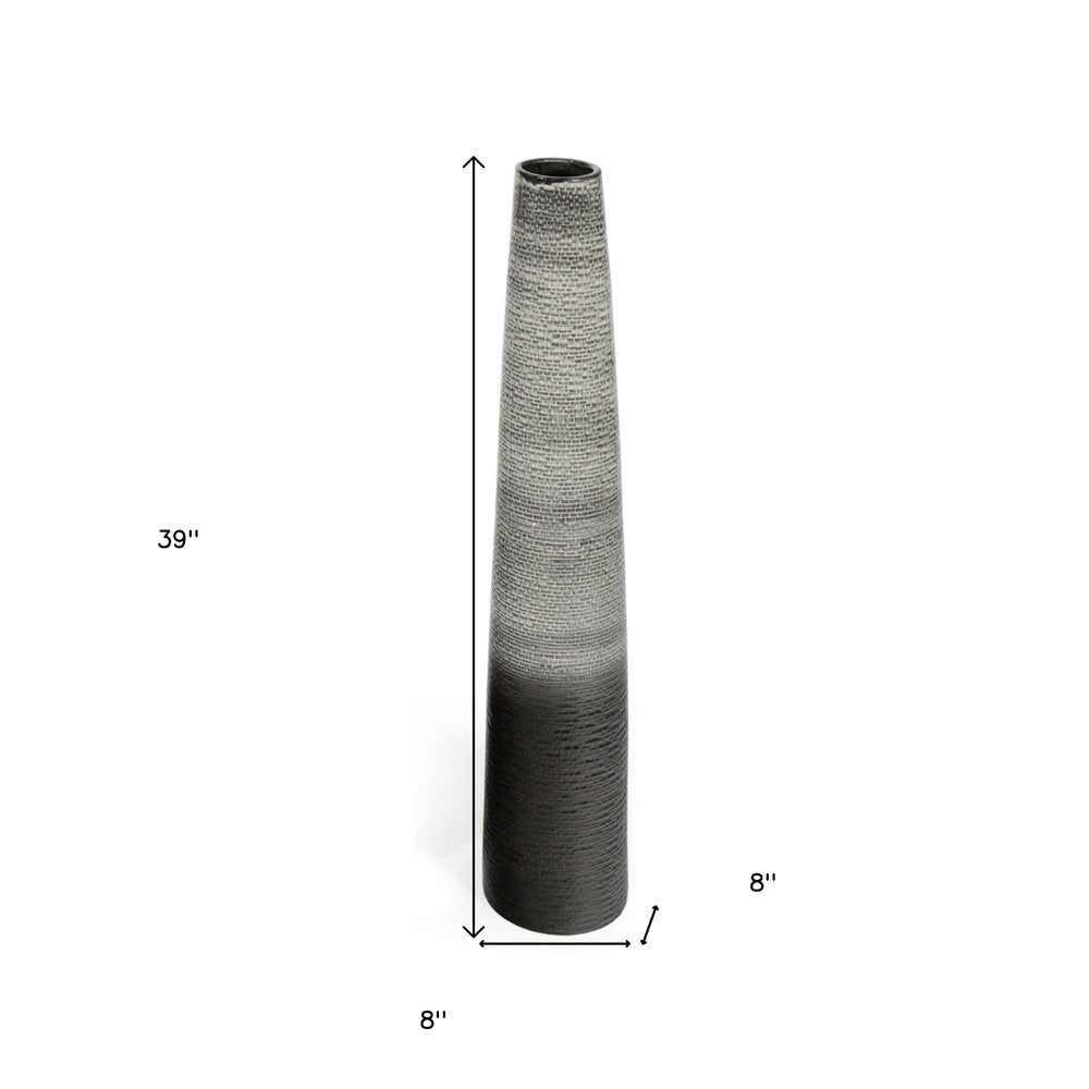 39" Black and Gray Ombre Tapered Floor Vase