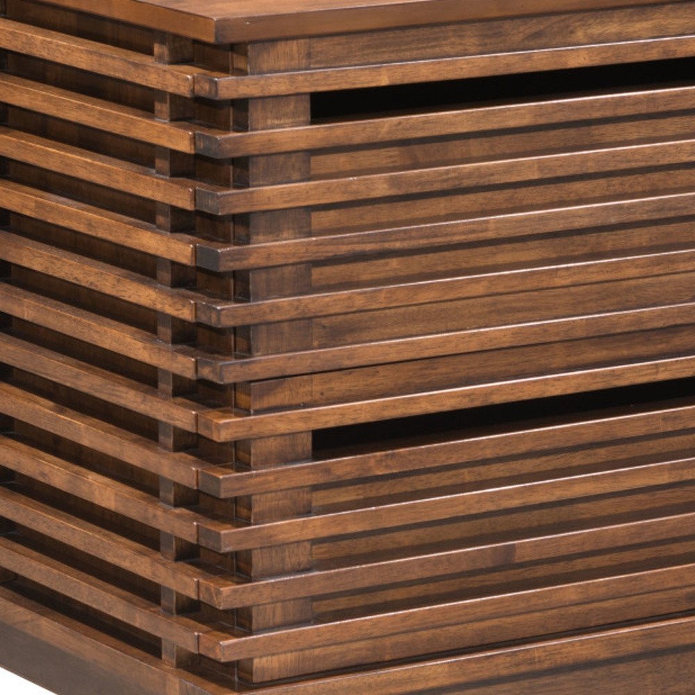 22" Brown Wood Block End Table With Two Drawers