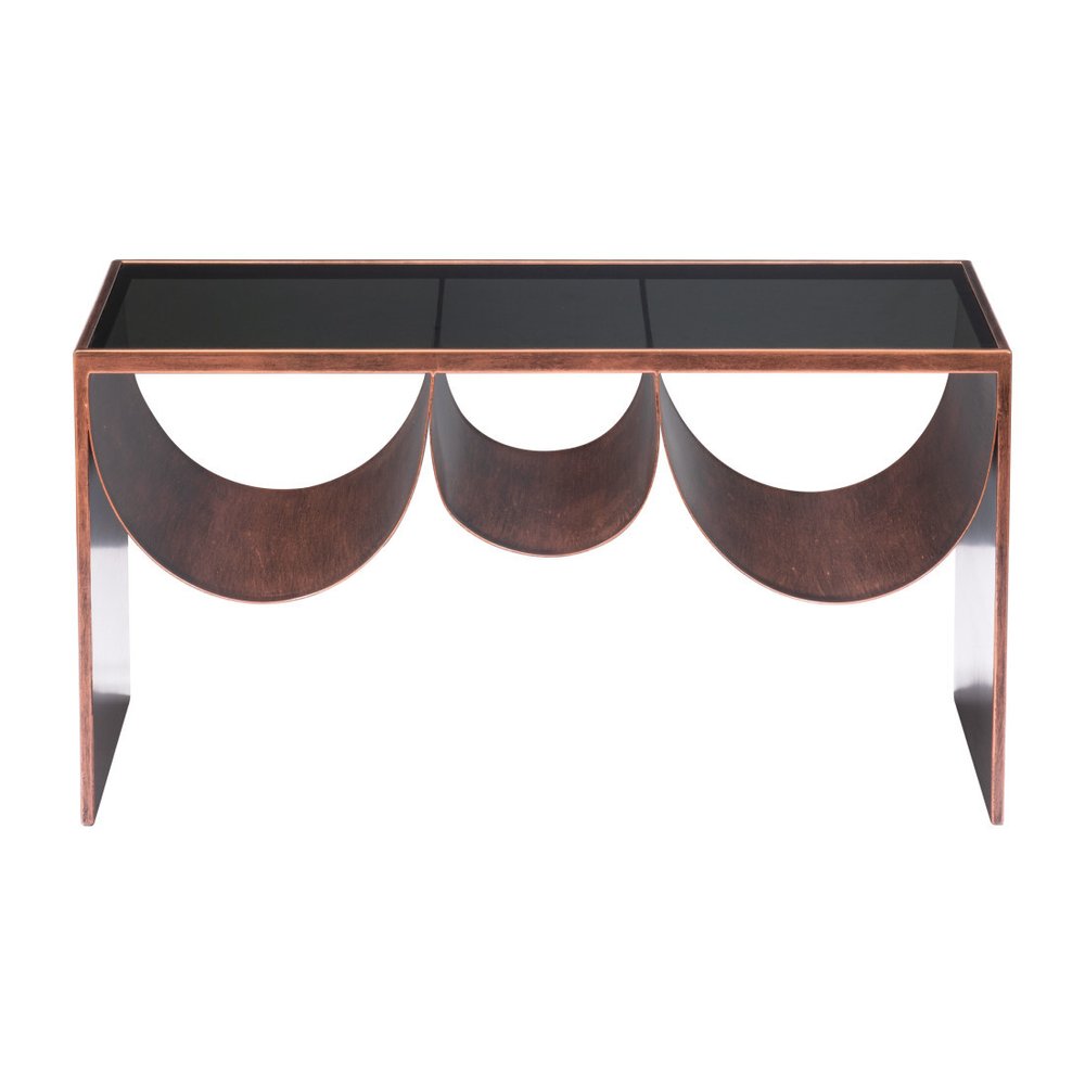 32" Mirrored Copper Coffee Table with Magazine Rack