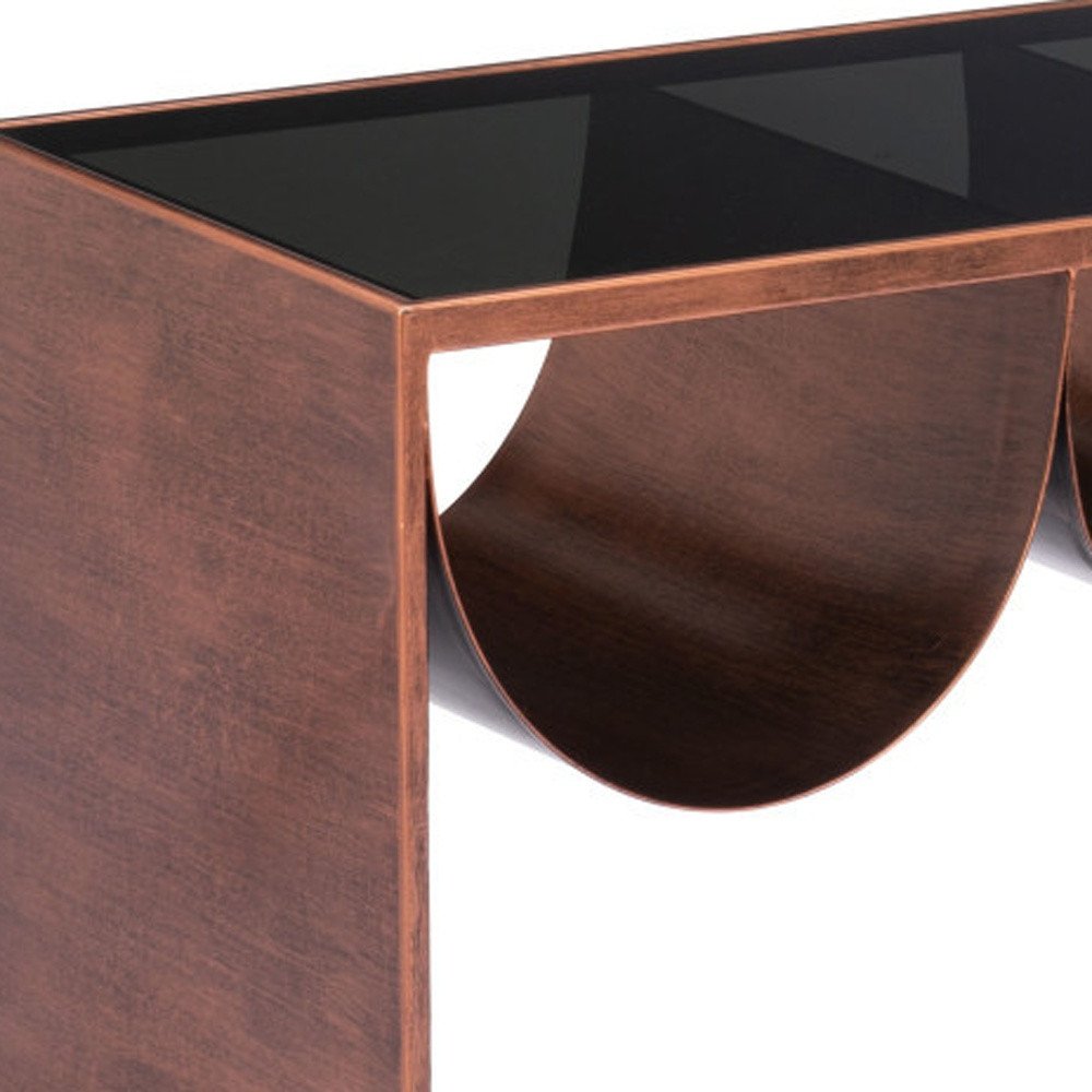 32" Mirrored Copper Coffee Table with Magazine Rack