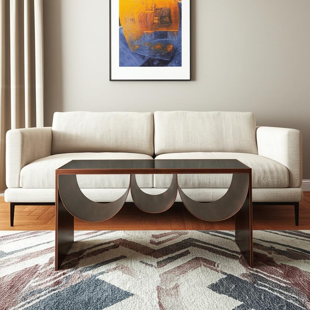 32" Mirrored Copper Coffee Table with Magazine Rack