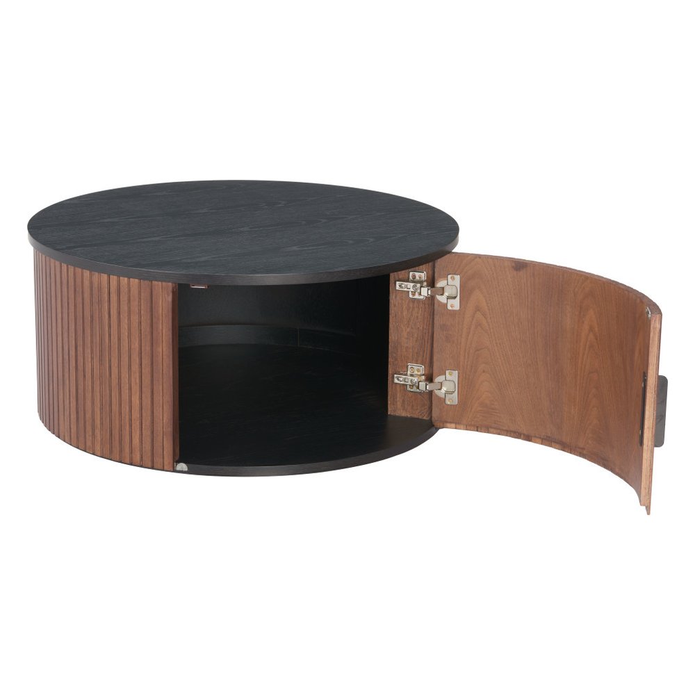 32" Black and Brown Fluted Wood Drum Coffee Table