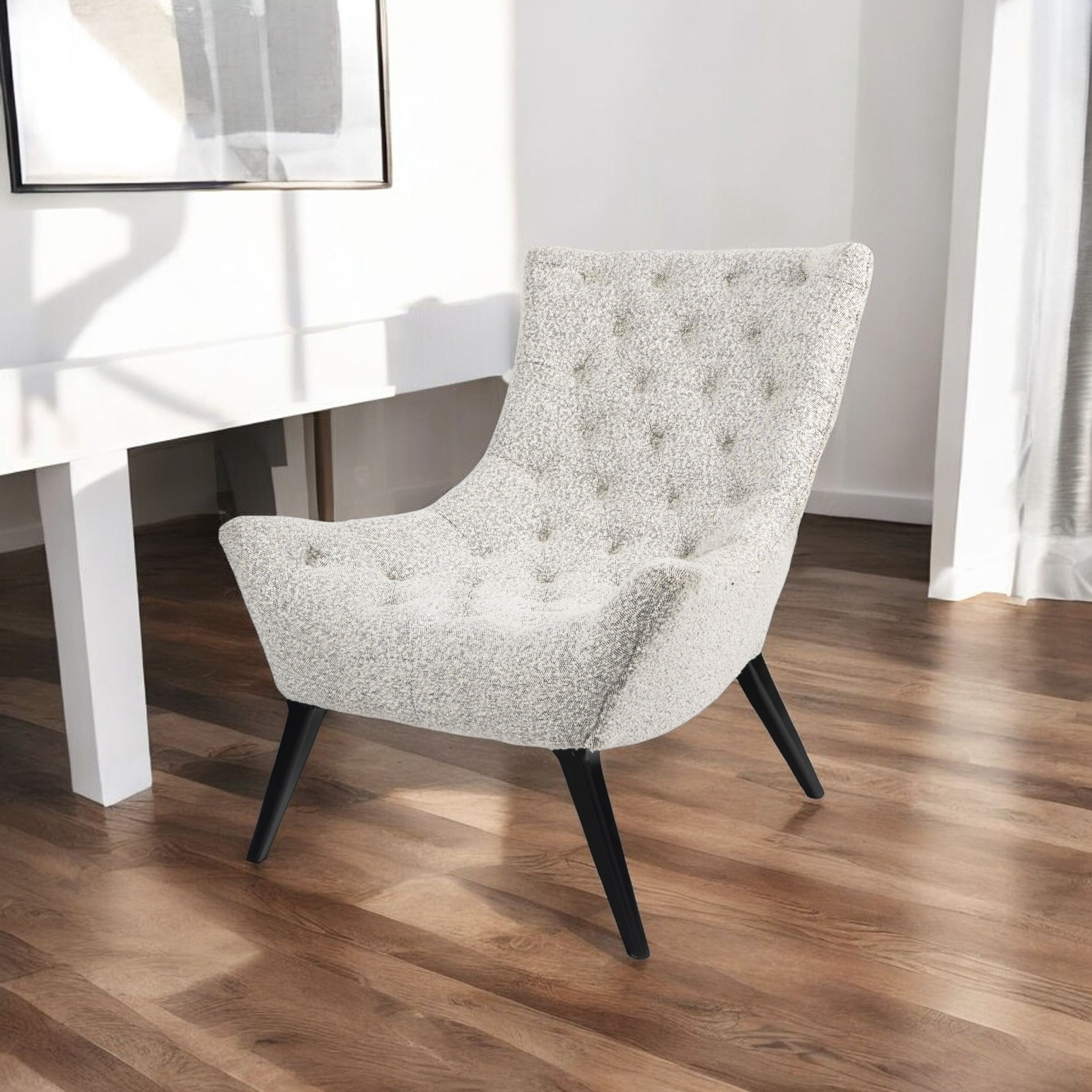 32" Gray and Black Bouclé Tufted Chair