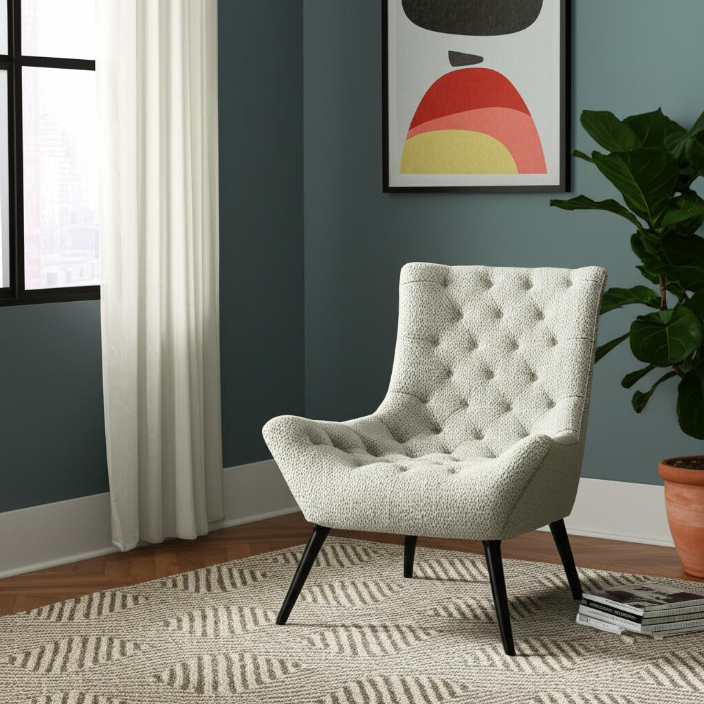 32" Gray and Black Bouclé Tufted Chair