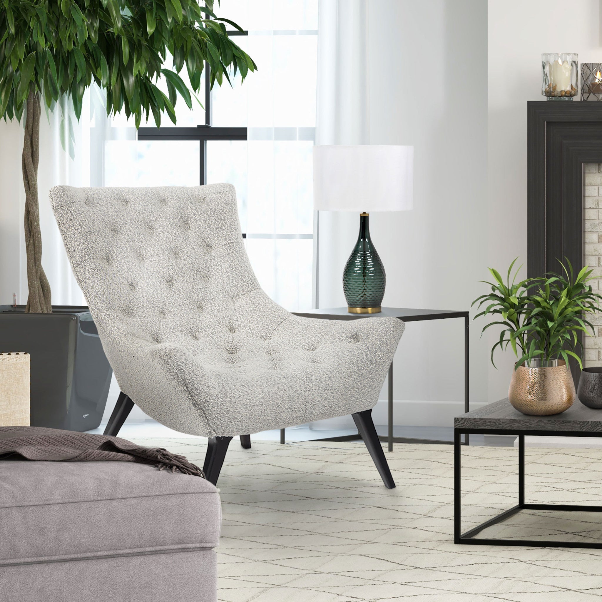 32" Gray and Black Bouclé Tufted Chair