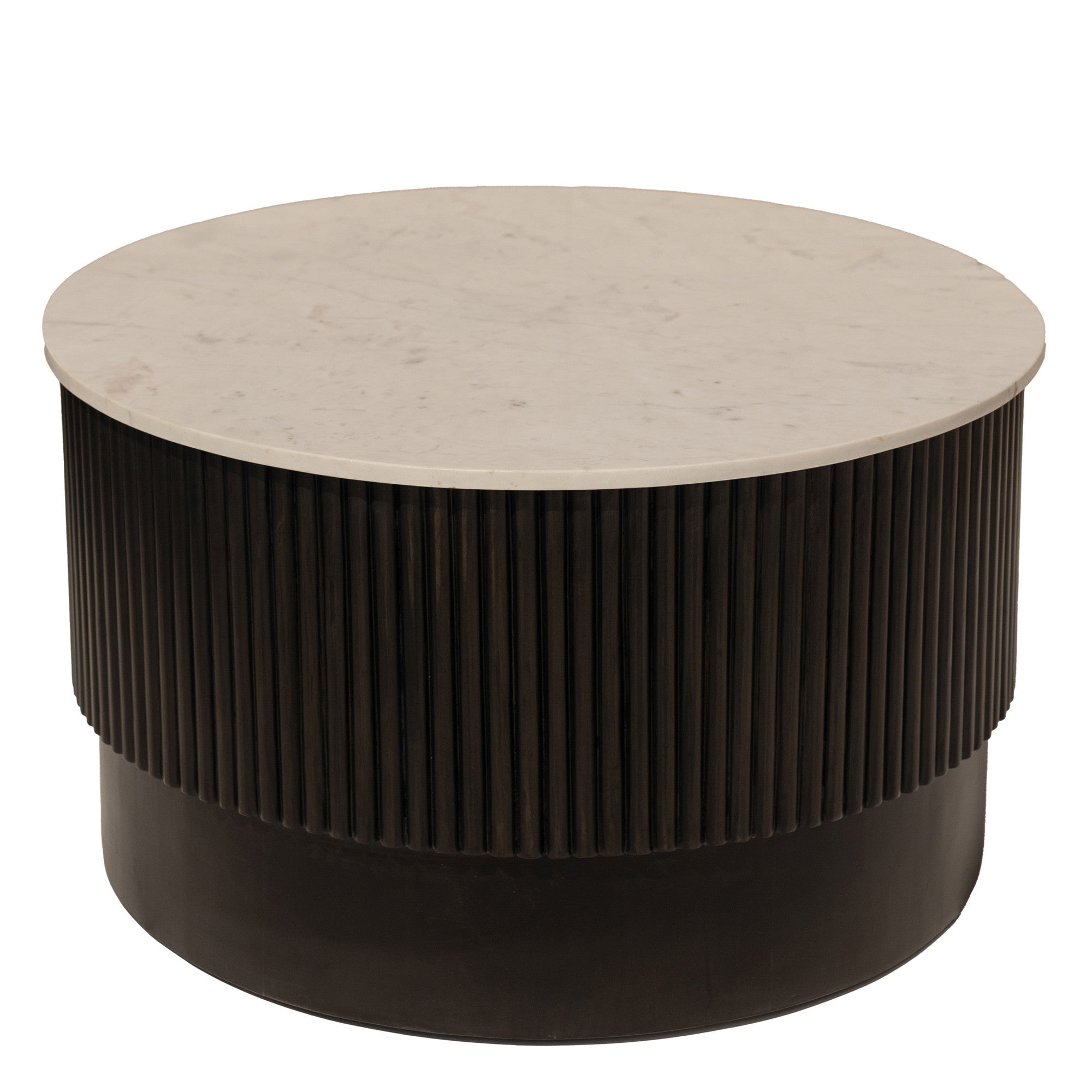 31" Brown and White Wood and Marble Round Fluted Coffee Table