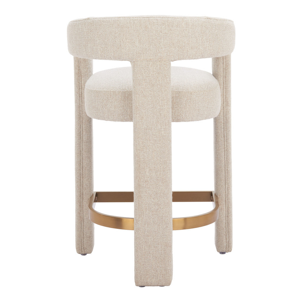 34" Beige Polyester Tri-Leg Barrel Bar Chair