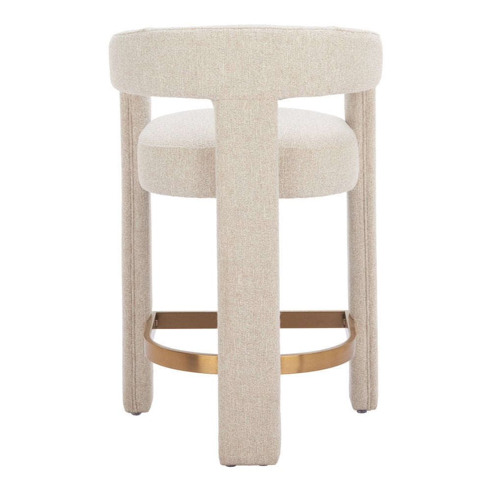 34" Beige Polyester Tri-Leg Barrel Bar Chair