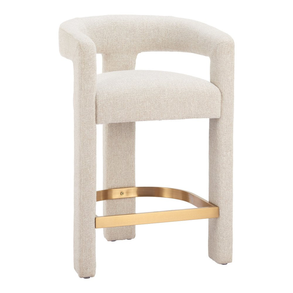 34" Beige Polyester Tri-Leg Barrel Bar Chair
