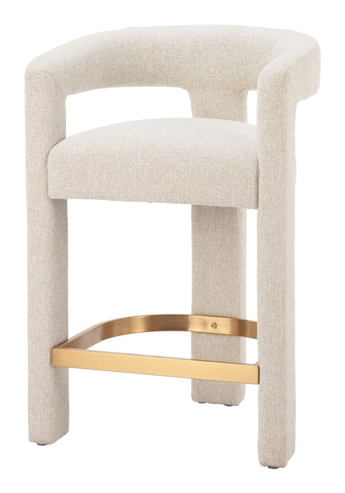 34" Beige Polyester Tri-Leg Barrel Bar Chair
