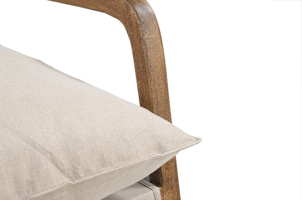 30" Beige Linen and Wood Pillow Armchair