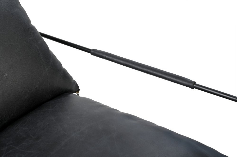 28" Black Distressed Leather Pillow Cushion Armchair