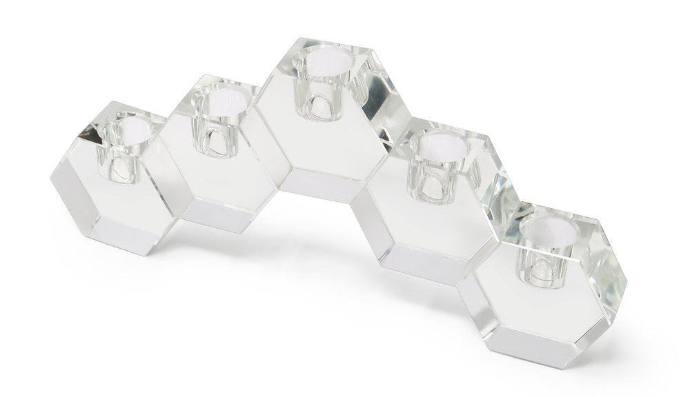 11" Clear Crystal Geometric 5-Candle Holder