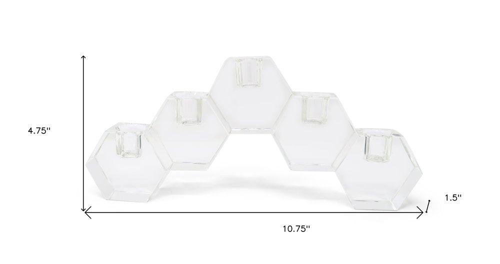11" Clear Crystal Geometric 5-Candle Holder