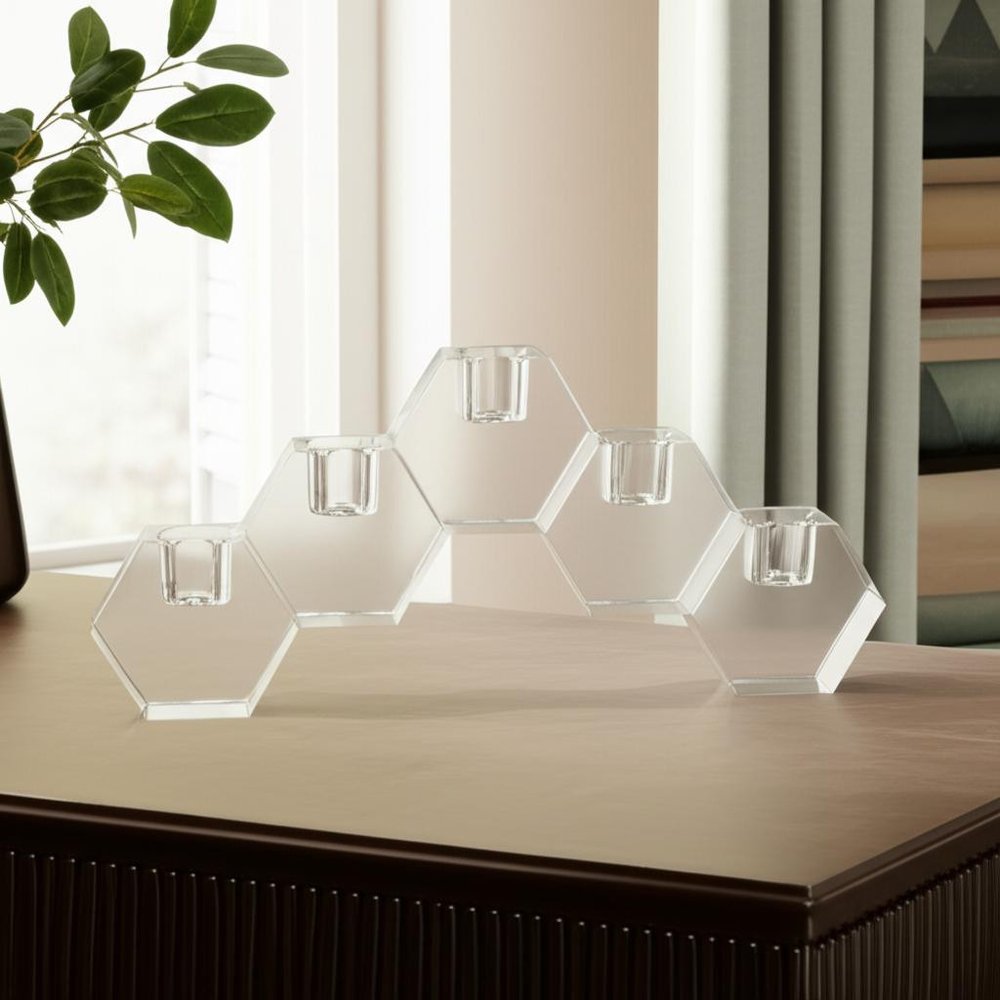 11" Clear Crystal Geometric 5-Candle Holder