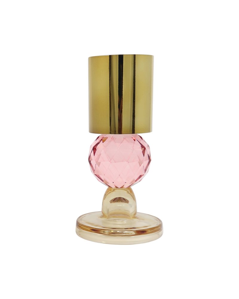 Set of Two 7" Amber, Gold, and Pink Crystal Taper Candle Holder