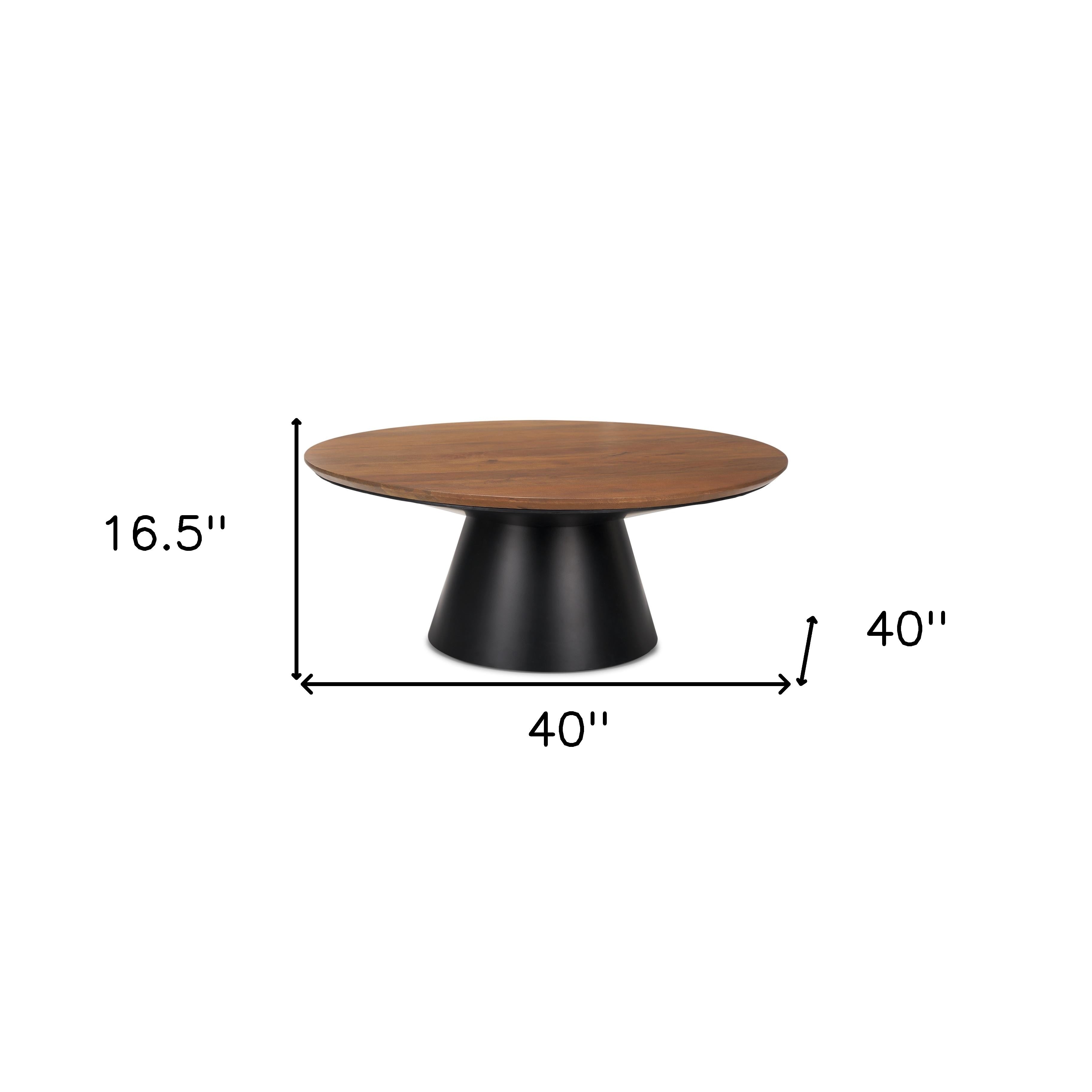 40" Brown and Black Wood Round Pedestal Coffee Table