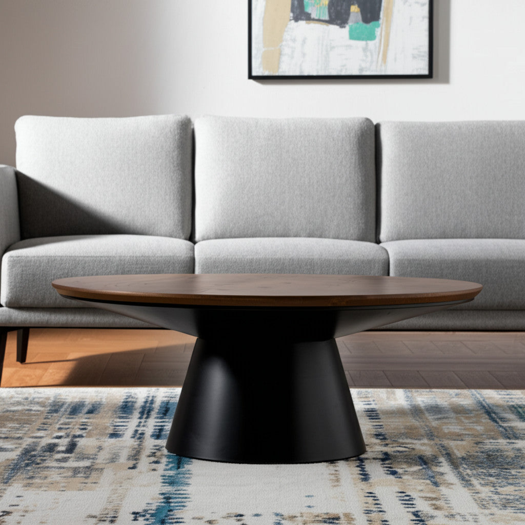 40" Brown and Black Wood Round Pedestal Coffee Table