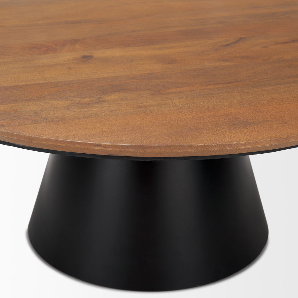40" Brown and Black Wood Round Pedestal Coffee Table