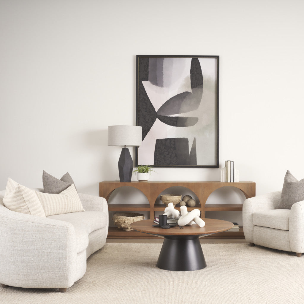 40" Brown and Black Wood Round Pedestal Coffee Table