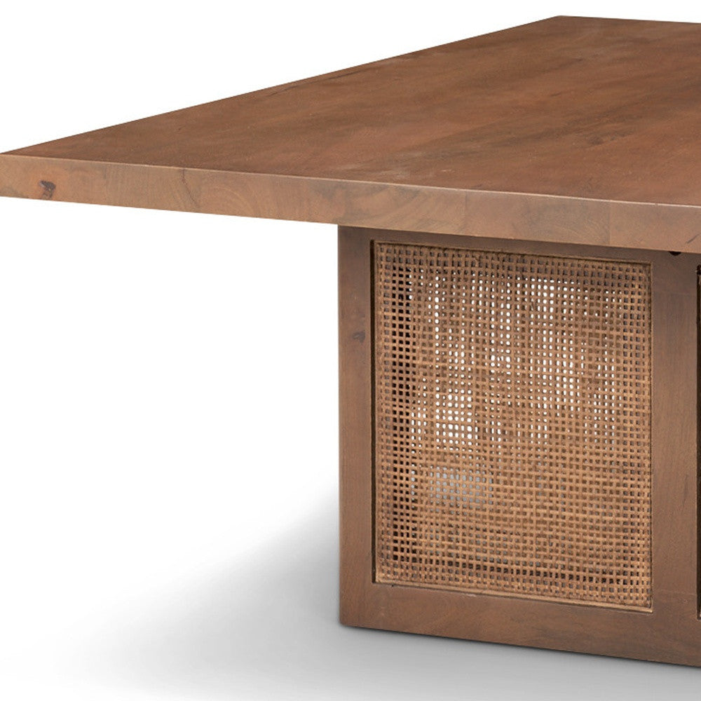 42" Brown Wood and Wicker Square Coffee Table