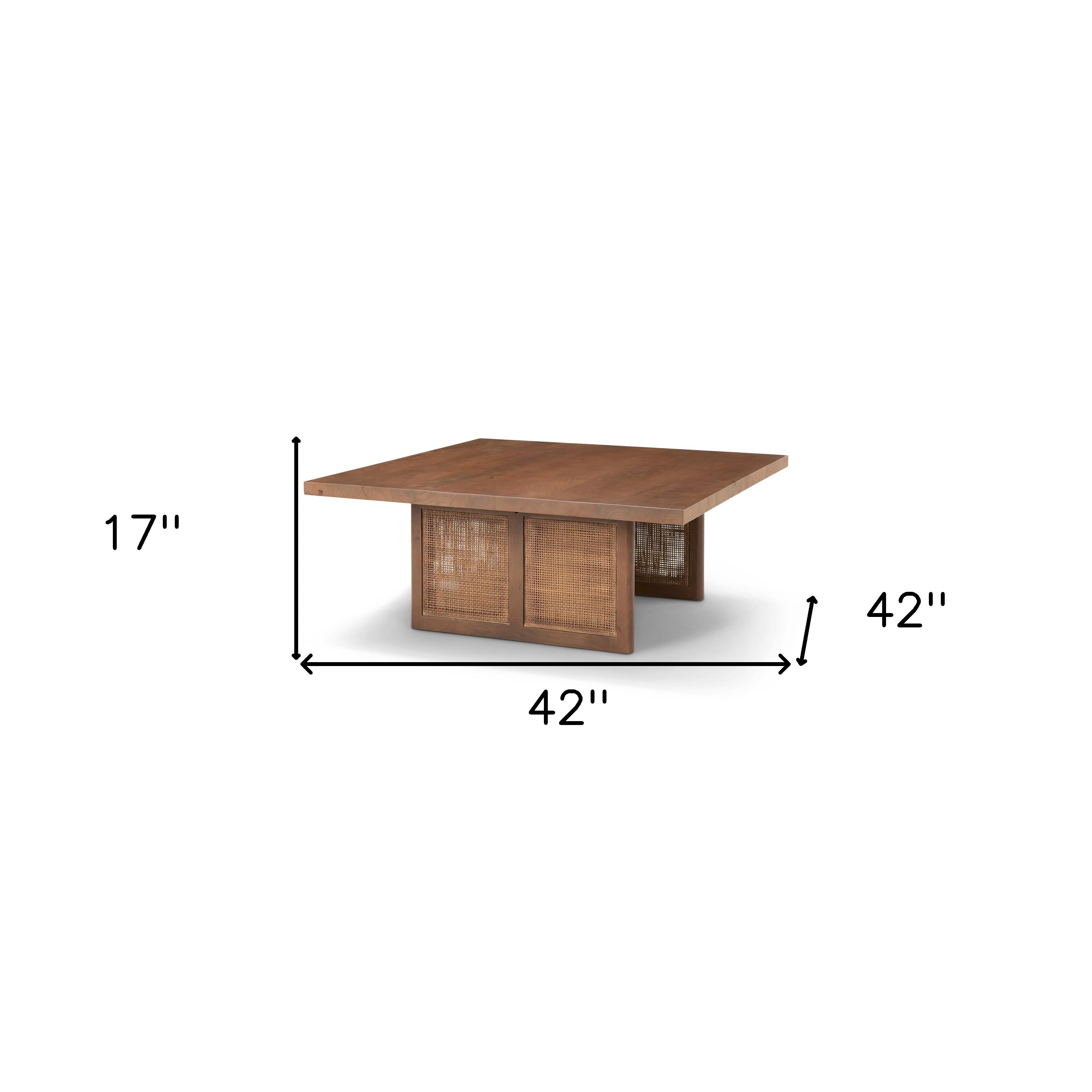 42" Brown Wood and Wicker Square Coffee Table
