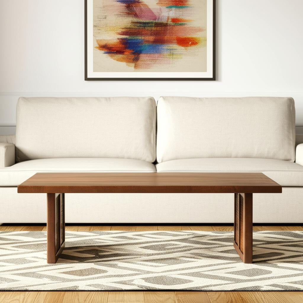42" Brown Wood and Wicker Square Coffee Table