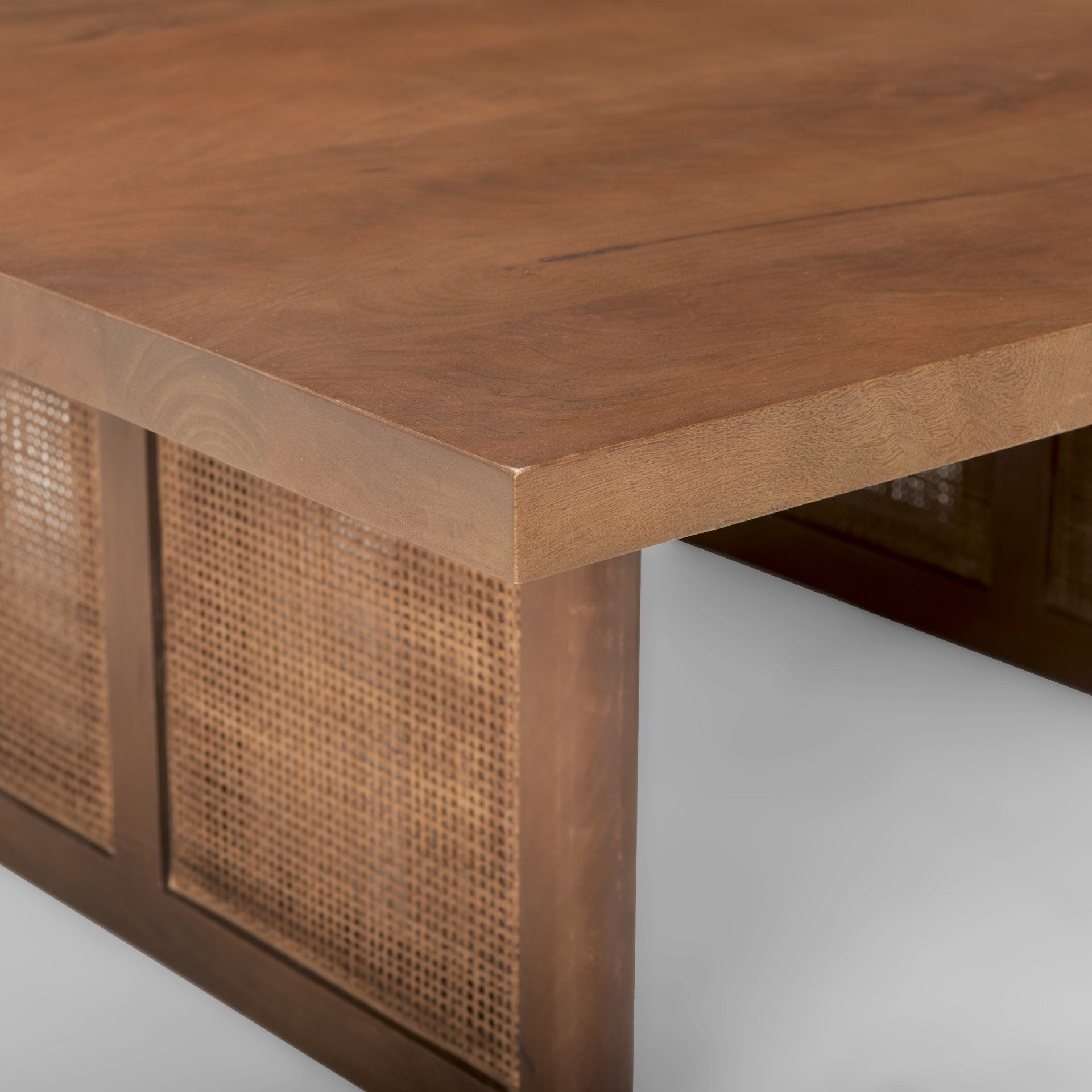 42" Brown Wood and Wicker Square Coffee Table