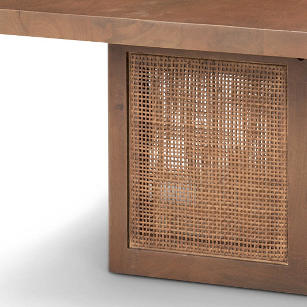 42" Brown Wood and Wicker Square Coffee Table
