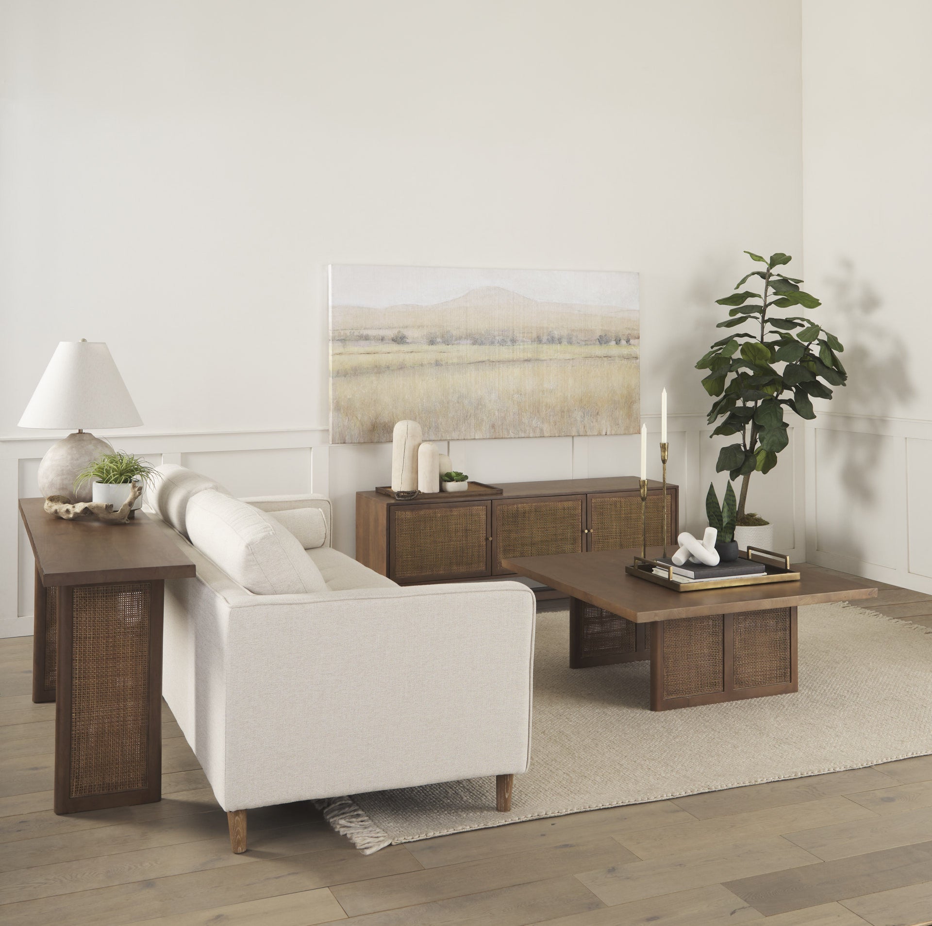 42" Brown Wood and Wicker Square Coffee Table