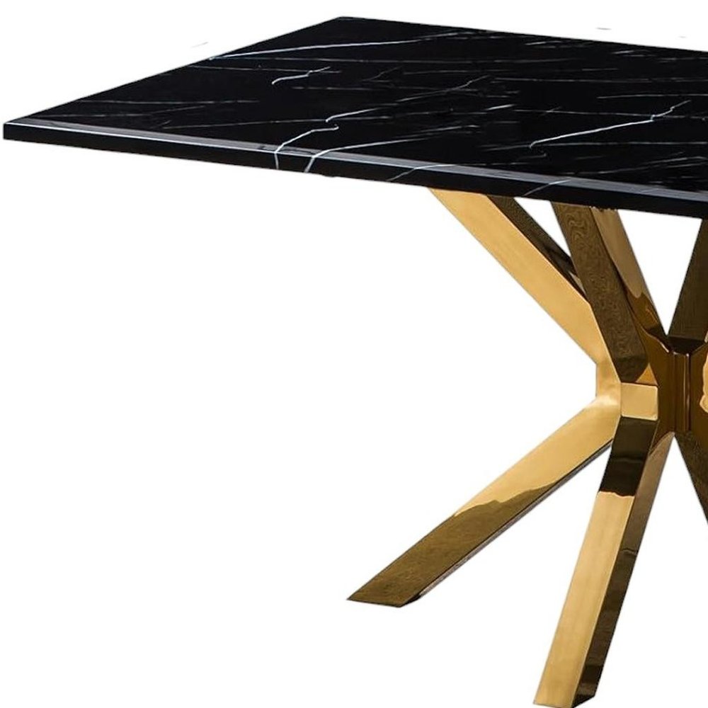 79" Gold and Black Marble Cross Leg Dining Table