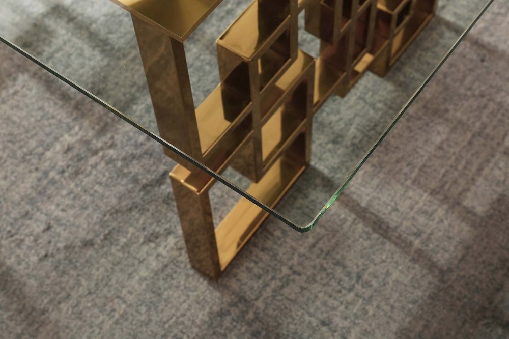 79" Gold and Black Marble Trellis Dining Table