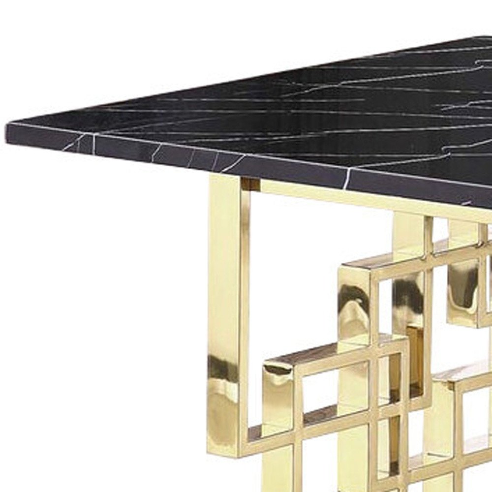 79" Gold and Black Marble Trellis Dining Table