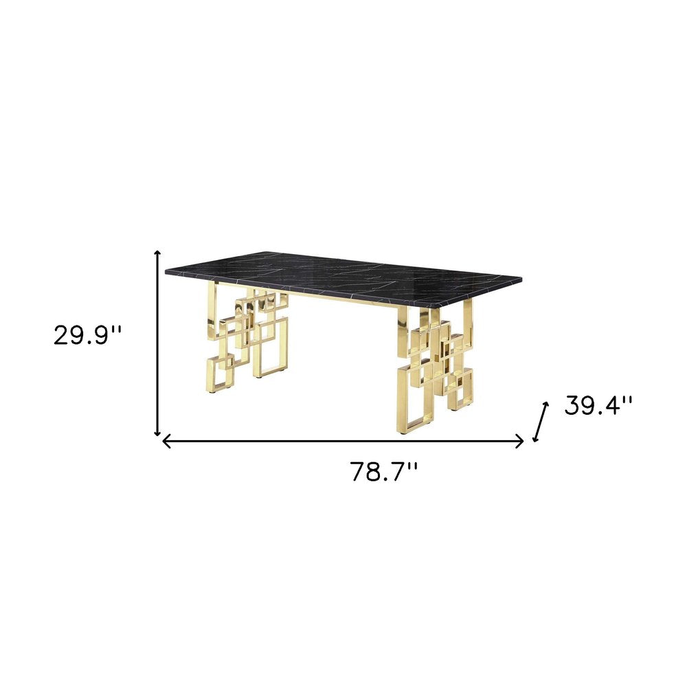 79" Gold and Black Marble Trellis Dining Table