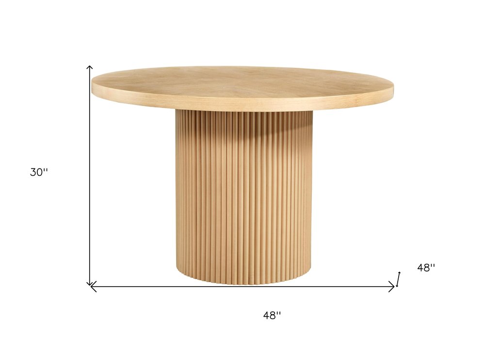 48" Natural Fluted Wood Round Dining Table