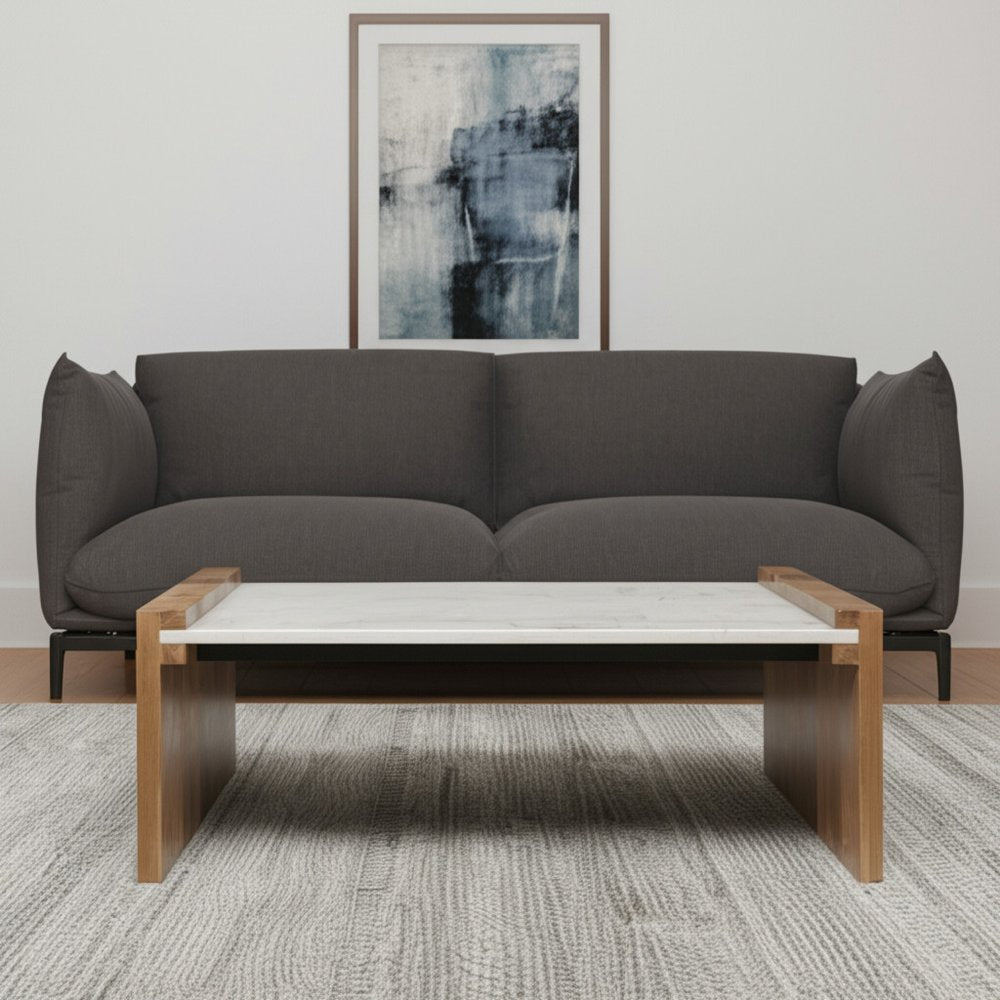 48" Natural and White Wood and Marble Coffee Table