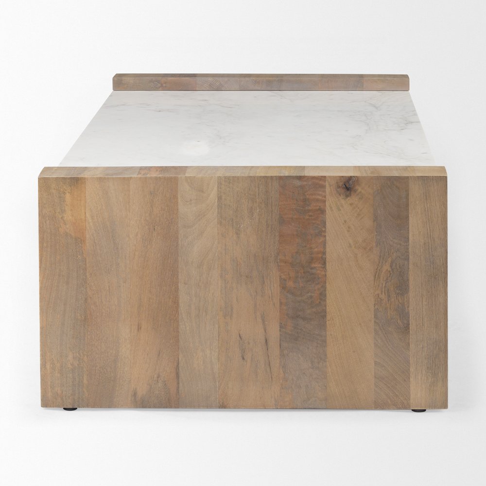 48" Natural and White Wood and Marble Coffee Table