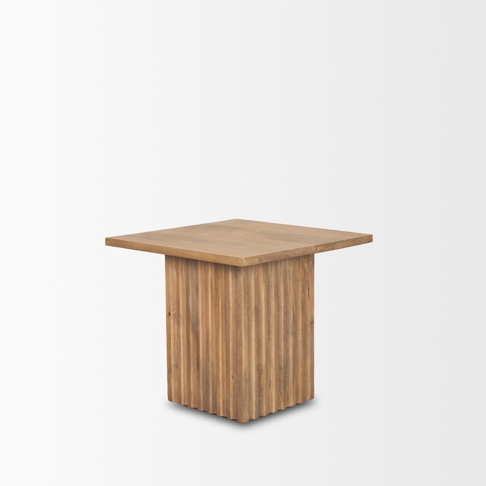 24" Modern Ribbed Wood End Table