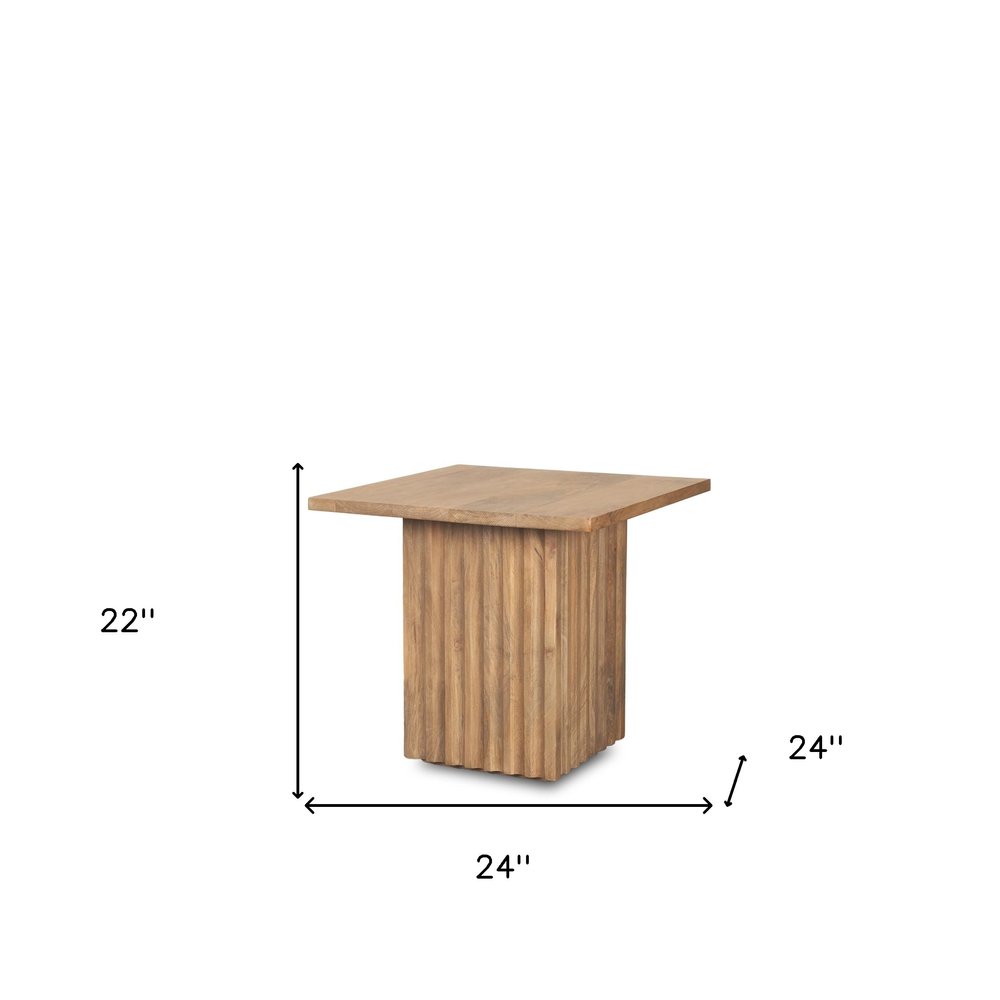 24" Modern Ribbed Wood End Table