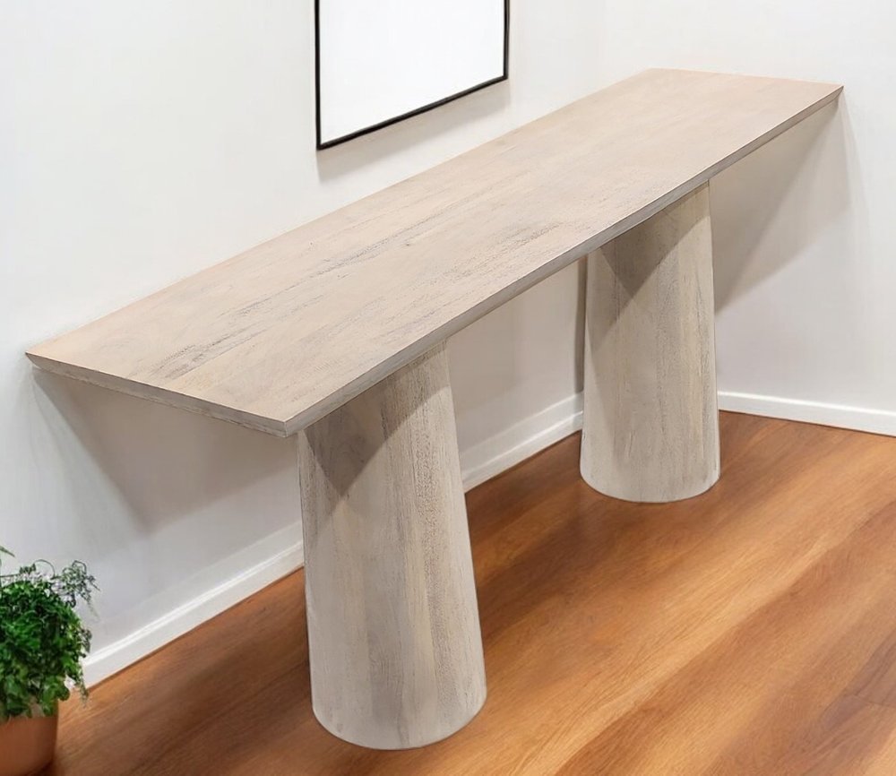 72" Natural Double Pedestal Wood Console Table