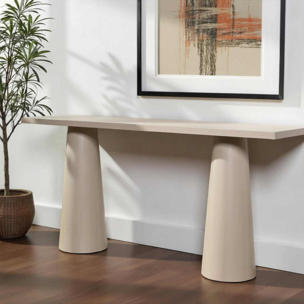 72" Natural Double Pedestal Wood Console Table