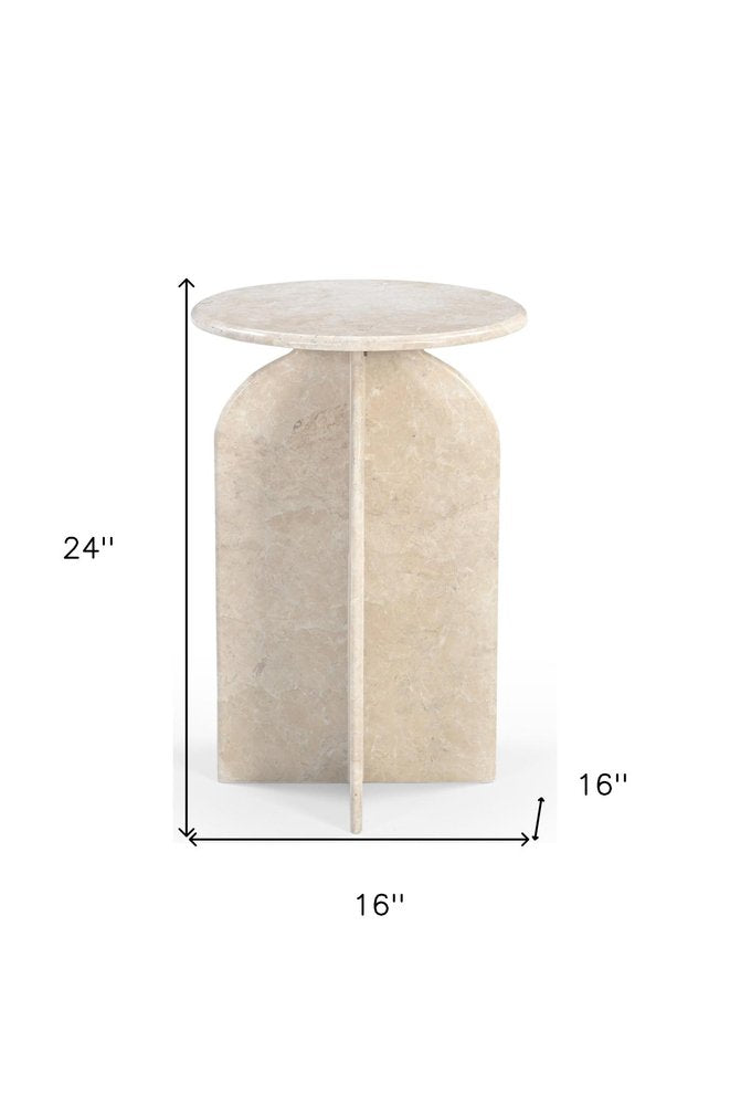 24" Marble Round Fin End Table