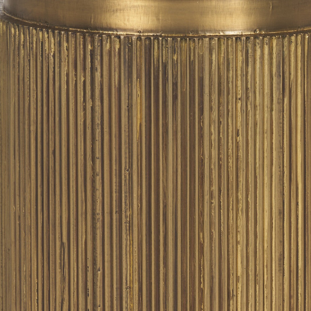 16" Gold and White Metal and Stone Fluted Pedestal Table